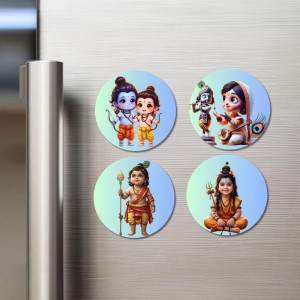 RamLakshman, ShivaParvati, Kartikeya, Shiva Fridge Magnets 4 Piece Set | 3 Inch Round Wall Fridge Decor (F23262) RamLakshman, ShivaParvati, Kartikeya, Shiva Fridge Magnets 4 Piece Set | 3 Inch Round Wall Fridge Decor (F23262)