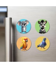 Spider, Squirrel, Donkey, and Fox. Fridge Magnets 4 Piece Set | 3 Inch Round Wall Fridge Decor (F22863)