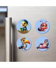 Bird, Flamingo, Pelican, and Peacock. Fridge Magnets 4 Piece Set | 3 Inch Round Wall Fridge Decor (F23086)