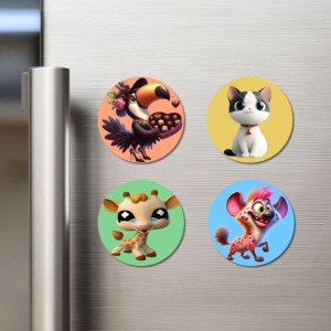 Toucan, Cat, Giraffe, and Hyena. Fridge Magnets 4 Piece Set | 3 Inch Round Wall Fridge Decor (F23031) Toucan, Cat, Giraffe, and Hyena. Fridge Magnets 4 Piece Set | 3 Inch Round Wall Fridge Decor (F23031)