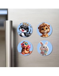 Snake, Lion, Hamster, and Rabbit. Fridge Magnets 4 Piece Set | 3 Inch Round Wall Fridge Decor (F23146)