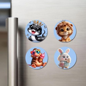 Snake, Lion, Hamster, and Rabbit. Fridge Magnets 4 Piece Set | 3 Inch Round Wall Fridge Decor (F23146) Snake, Lion, Hamster, and Rabbit. Fridge Magnets 4 Piece Set | 3 Inch Round Wall Fridge Decor (F23146)