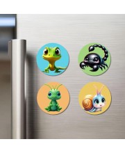 Lizard, Scorpion, Grasshopper, and Snail. Fridge Magnets 4 Piece Set | 3 Inch Round Wall Fridge Decor (F22943)