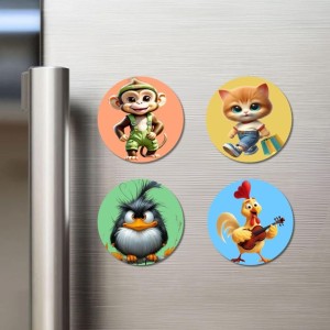 Monkey, Cat, Bird, and Rooster. Fridge Magnets 4 Piece Set | 3 Inch Round Wall Fridge Decor (F23011) Monkey, Cat, Bird, and Rooster. Fridge Magnets 4 Piece Set | 3 Inch Round Wall Fridge Decor (F23011)