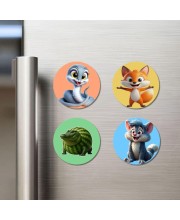 Snake, Fox, Armadillo, and Wolf. Fridge Magnets 4 Piece Set | 3 Inch Round Wall Fridge Decor (F22975)