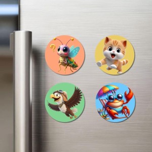 Monkey, Pigeon, Turtle, and Ladybug. Fridge Magnets 4 Piece Set | 3 Inch Round Wall Fridge Decor (F22960) Monkey, Pigeon, Turtle, and Ladybug. Fridge Magnets 4 Piece Set | 3 Inch Round Wall Fridge Decor (F22960)