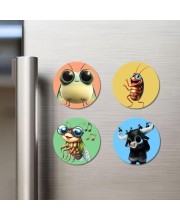 Fly, Cockroach, Cicada, and Yak. Fridge Magnets 4 Piece Set | 3 Inch Round Wall Fridge Decor (F23009)