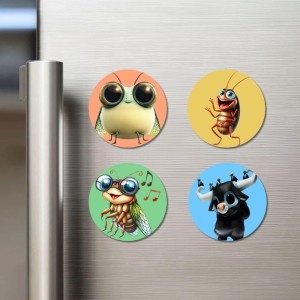 Fly, Cockroach, Cicada, and Yak. Fridge Magnets 4 Piece Set | 3 Inch Round Wall Fridge Decor (F23009) Fly, Cockroach, Cicada, and Yak. Fridge Magnets 4 Piece Set | 3 Inch Round Wall Fridge Decor (F23009)
