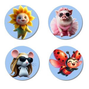 Sun, Pig, Mouse, and Ladybug. Fridge Magnets 4 Piece Set | 3 Inch Round Wall Fridge Decor (F23106) Sun, Pig, Mouse, and Ladybug. Fridge Magnets 4 Piece Set | 3 Inch Round Wall Fridge Decor (F23106)