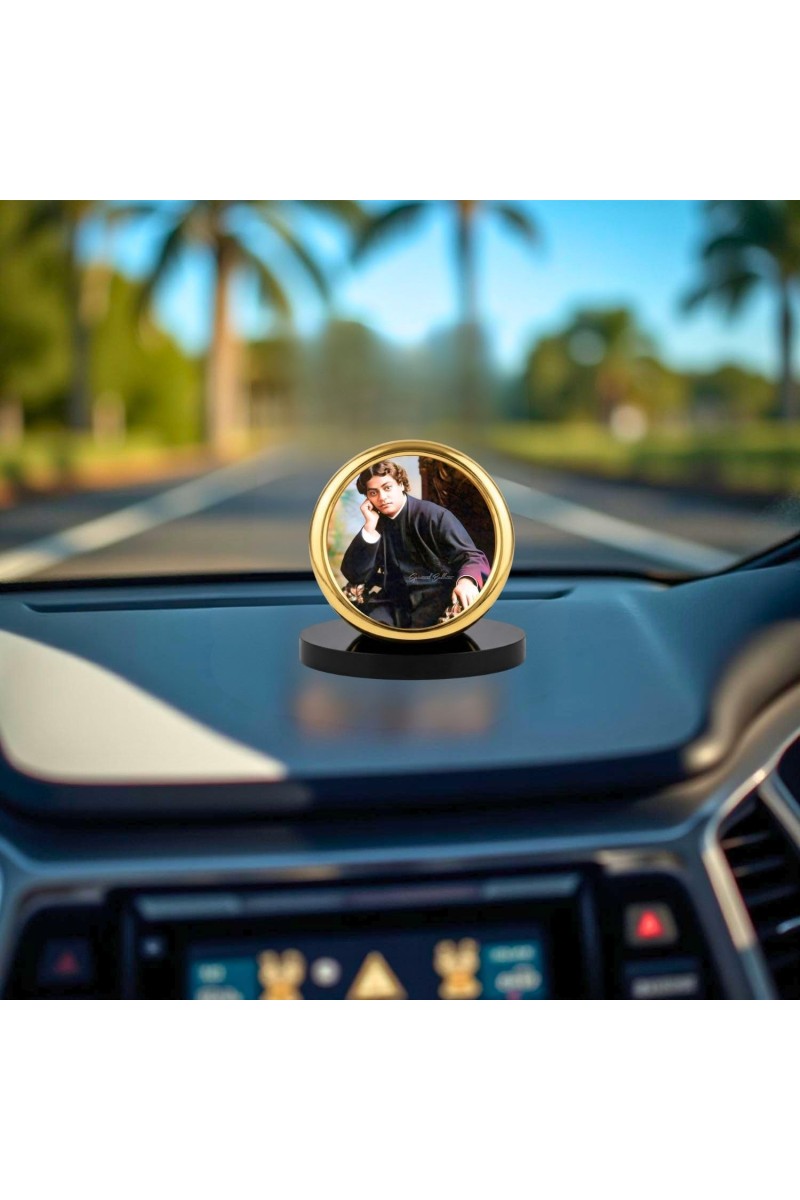 Car Desk/Table Top Swami Vivekananda Metal Golden Photo Stand 2x2 Inches, Compact & Stylish Spiritual Display for Car, Home & Office (Pack of 1) (F18700)