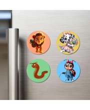 Lion, Dog, Centipede, and Ladybug. Fridge Magnets 4 Piece Set | 3 Inch Round Wall Fridge Decor (F23042)