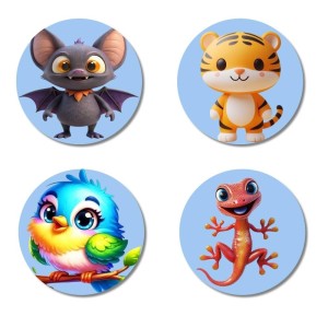 Bat, Tiger, Bird, and Lizard. Fridge Magnets 4 Piece Set | 3 Inch Round Wall Fridge Decor (F23102) Bat, Tiger, Bird, and Lizard. Fridge Magnets 4 Piece Set | 3 Inch Round Wall Fridge Decor (F23102)