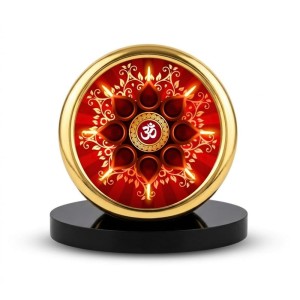 Car Desk/Table Top Om Symbol Metal Golden Photo Stand 2x2 Inches, Compact & Stylish Spiritual Display for Car, Home & Office (Pack of 1) (F18672)