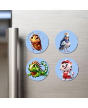Cockroach, Pigeon, Iguana, and Tiger. Fridge Magnets 4 Piece Set | 3 Inch Round Wall Fridge Decor (F23096)