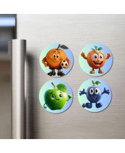 Orange, Tangerine, Green Apple, Blueberry Fridge Magnets 4 Piece Set | 3 Inch Round Wall Fridge Decor (F23277)