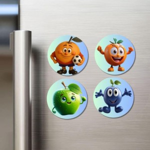 Orange, Tangerine, Green Apple, Blueberry Fridge Magnets 4 Piece Set | 3 Inch Round Wall Fridge Decor (F23277)