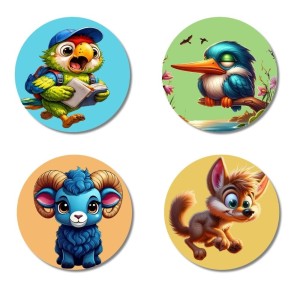Mouse, Cow, Chimpanzee, and Spider. Fridge Magnets 4 Piece Set | 3 Inch Round Wall Fridge Decor (F22936) Mouse, Cow, Chimpanzee, and Spider. Fridge Magnets 4 Piece Set | 3 Inch Round Wall Fridge Decor (F22936)