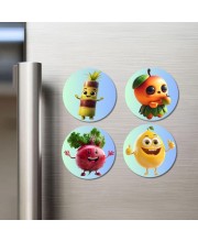 Pineapple, Orange, Beetroot, Lemon Fridge Magnets 4 Piece Set | 3 Inch Round Wall Fridge Decor (F23278)