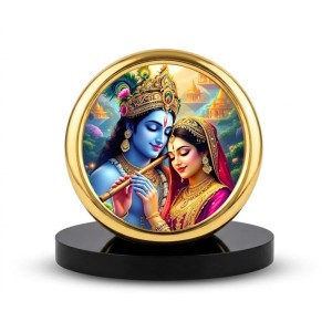 Car Desk/Table Top Radha Krishna Metal Golden Photo Stand 2x2 Inches, Compact & Stylish Spiritual Display for Car, Home & Office (Pack of 1) (F18806)