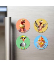 Duck, Eagle, Stork, and Fish. Fridge Magnets 4 Piece Set | 3 Inch Round Wall Fridge Decor (F22990)