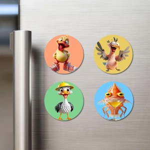 Duck, Eagle, Stork, and Fish. Fridge Magnets 4 Piece Set | 3 Inch Round Wall Fridge Decor (F22990) Duck, Eagle, Stork, and Fish. Fridge Magnets 4 Piece Set | 3 Inch Round Wall Fridge Decor (F22990)