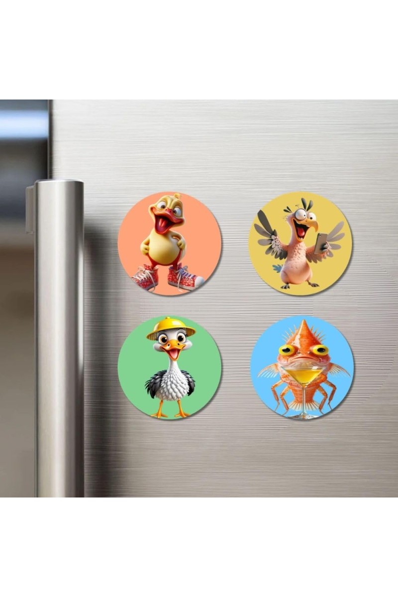 Duck, Eagle, Stork, and Fish. Fridge Magnets 4 Piece Set | 3 Inch Round Wall Fridge Decor (F22990)