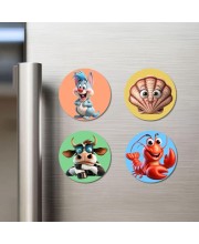 Rabbit, Shell, Cow, and Lobster. Fridge Magnets 4 Piece Set | 3 Inch Round Wall Fridge Decor (F22979)