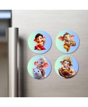 Hanuman, Ganesha, Rama, and Krishna. Fridge Magnets 4 Piece Set | 3 Inch Round Wall Fridge Decor (F23205)