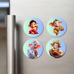 Hanuman, Ganesha, Rama, and Krishna. Fridge Magnets 4 Piece Set | 3 Inch Round Wall Fridge Decor (F23205)