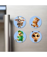 Goat, Tiger, Duck, and Bee. Fridge Magnets 4 Piece Set | 3 Inch Round Wall Fridge Decor (F23088)