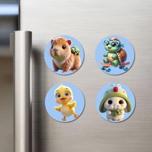 Capybara, Turtle, Chick, and Rabbit. Fridge Magnets 4 Piece Set | 3 Inch Round Wall Fridge Decor (F23098) Capybara, Turtle, Chick, and Rabbit. Fridge Magnets 4 Piece Set | 3 Inch Round Wall Fridge Decor (F23098)