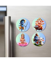 Rama, Ganesha, Lakshmi, Shiva Fridge Magnets 4 Piece Set | 3 Inch Round Wall Fridge Decor (F23175)