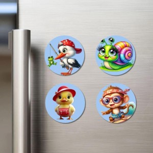Stork, Snail, Duck, and Monkey. Fridge Magnets 4 Piece Set | 3 Inch Round Wall Fridge Decor (F23065) Stork, Snail, Duck, and Monkey. Fridge Magnets 4 Piece Set | 3 Inch Round Wall Fridge Decor (F23065)