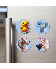 Duckling, Elephant, Pig, Chickens Fridge Magnets 4 Piece Set | 3 Inch Round Wall Fridge Decor (F23166)