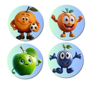 Orange, Tangerine, Green Apple, Blueberry Fridge Magnets 4 Piece Set | 3 Inch Round Wall Fridge Decor (F23277)