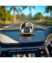 Car Desk/Table Top Narendra Modi Ji Metal Golden Photo Stand 2x2 Inches, Compact & Stylish Spiritual Display for Car, Home & Office (Pack of 1) (F20714)