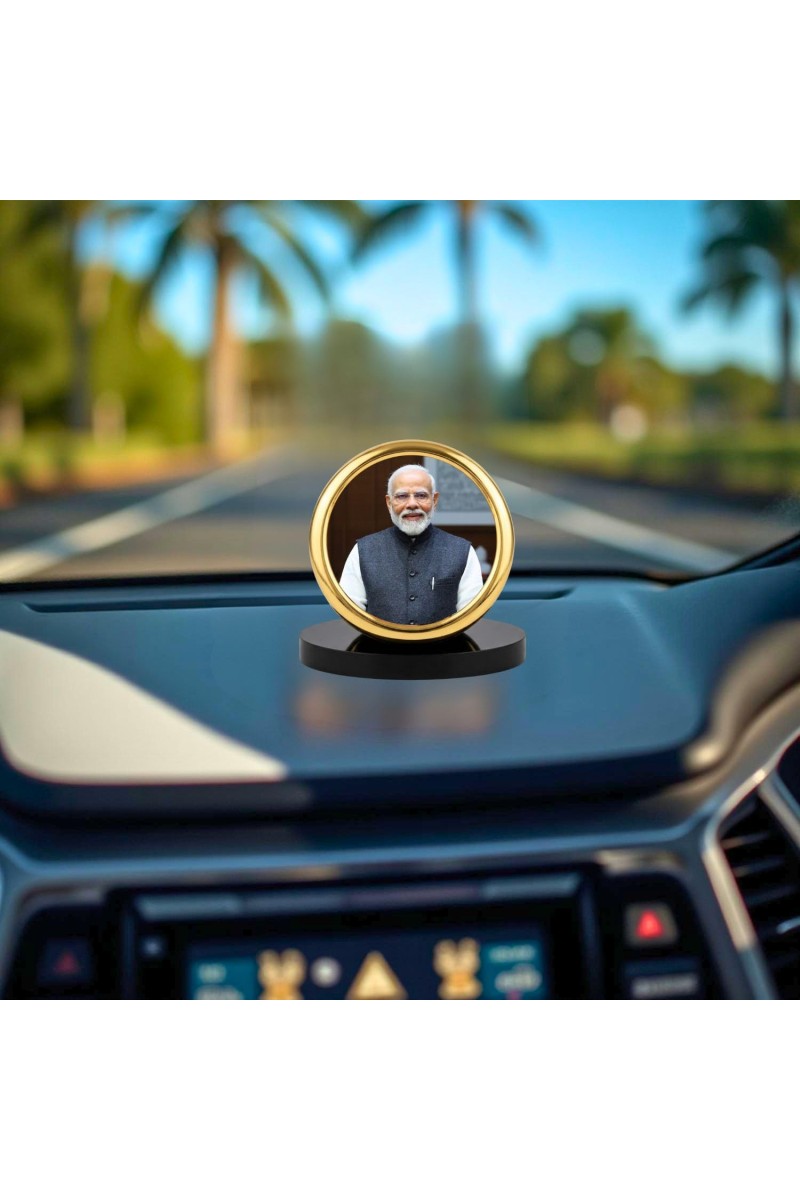 Car Desk/Table Top Narendra Modi Ji Metal Golden Photo Stand 2x2 Inches, Compact & Stylish Spiritual Display for Car, Home & Office (Pack of 1) (F20714)