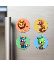 Deer, Elephant, Giraffe, and Rhino. Fridge Magnets 4 Piece Set | 3 Inch Round Wall Fridge Decor (F22966)