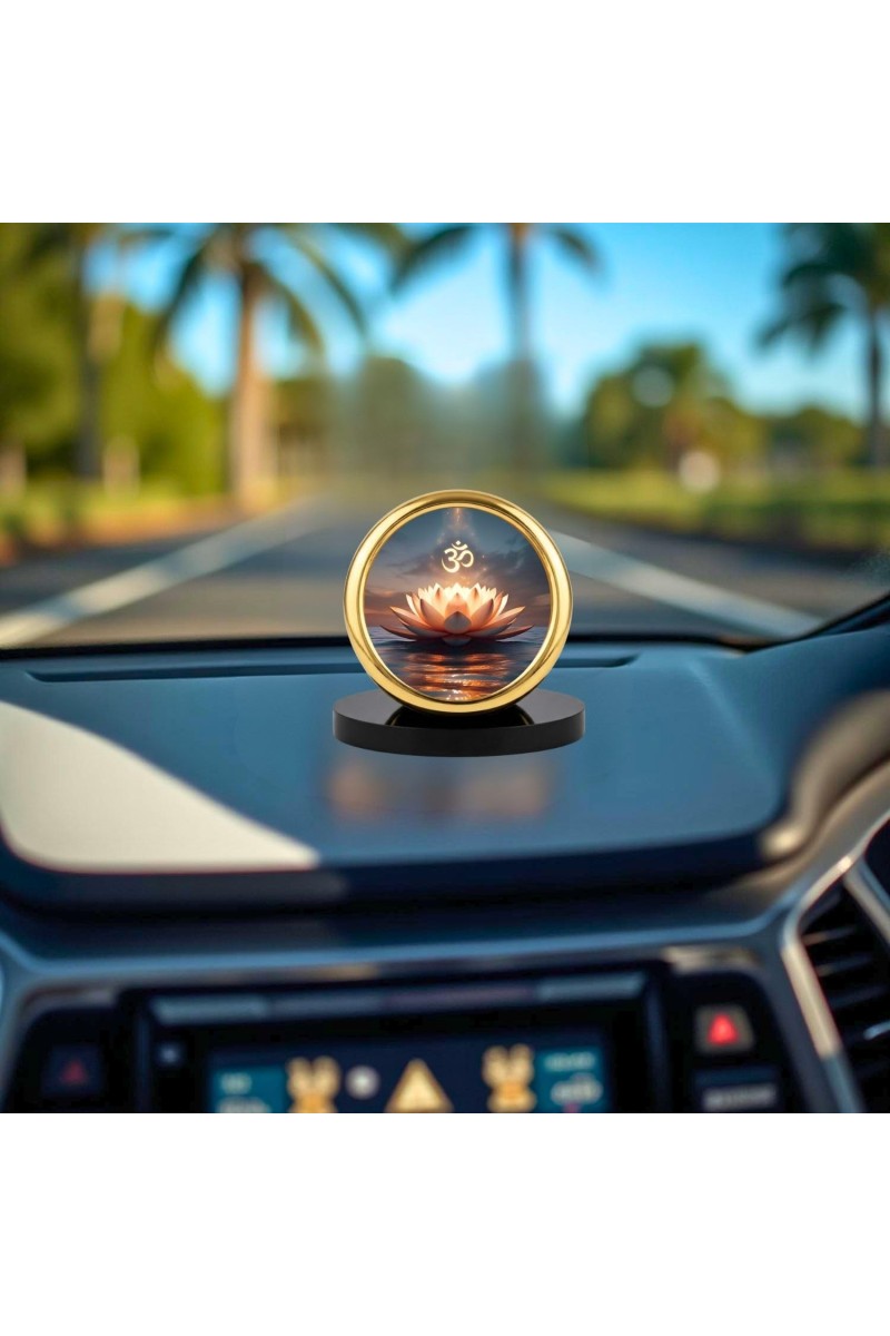 Car Desk/Table Top Om Symbol Metal Golden Photo Stand 2x2 Inches, Compact & Stylish Spiritual Display for Car, Home & Office (Pack of 1) (F18676)