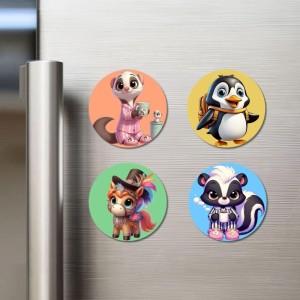 Possum, Penguin, Pony, and Skunk. Fridge Magnets 4 Piece Set | 3 Inch Round Wall Fridge Decor (F23024) Possum, Penguin, Pony, and Skunk. Fridge Magnets 4 Piece Set | 3 Inch Round Wall Fridge Decor (F23024)