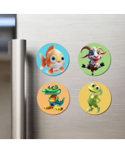 Goldfish, Goat, Crocodile, and Frog. Fridge Magnets 4 Piece Set | 3 Inch Round Wall Fridge Decor (F22858)