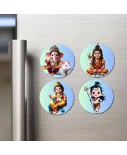 Ganesha, Rama, and Shiva. Fridge Magnets 4 Piece Set | 3 Inch Round Wall Fridge Decor (F22763)