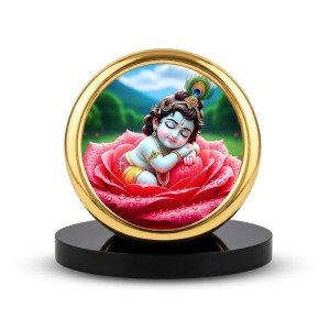 Car Desk/Table Top Little Krishna Metal Golden Photo Stand 2x2 Inches, Compact & Stylish Spiritual Display for Car, Home & Office (Pack of 1) (F18640) Car Desk/Table Top Little Krishna Metal Golden Photo Stand 2x2 Inches, Compact & Stylish Spiritual Display for Car, Home & Office (Pack of 1) (F18640)