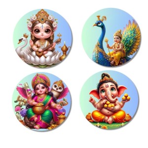 Saraswati, Kartikeya, Lakshmi, and Ganesha. Fridge Magnets 4 Piece Set | 3 Inch Round Wall Fridge Decor (F22780) Saraswati, Kartikeya, Lakshmi, and Ganesha. Fridge Magnets 4 Piece Set | 3 Inch Round Wall Fridge Decor (F22780)