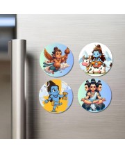 Garuda, Shiva, and Brahma. Fridge Magnets 4 Piece Set | 3 Inch Round Wall Fridge Decor (F22846)