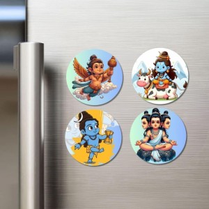 Garuda, Shiva, and Brahma. Fridge Magnets 4 Piece Set | 3 Inch Round Wall Fridge Decor (F22846)