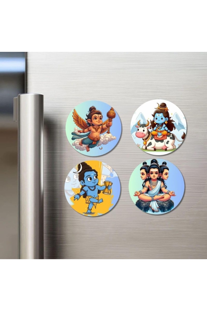 Garuda, Shiva, and Brahma. Fridge Magnets 4 Piece Set | 3 Inch Round Wall Fridge Decor (F22846)