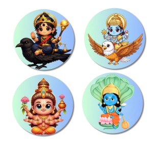 Shani, Vishnu, Lakshmi, and Krishna. Fridge Magnets 4 Piece Set | 3 Inch Round Wall Fridge Decor (F22842) Shani, Vishnu, Lakshmi, and Krishna. Fridge Magnets 4 Piece Set | 3 Inch Round Wall Fridge Decor (F22842)