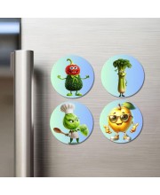 Watermelon, Celery, Brussels Sprout, Lemon Fridge Magnets 4 Piece Set | 3 Inch Round Wall Fridge Decor (F23299)