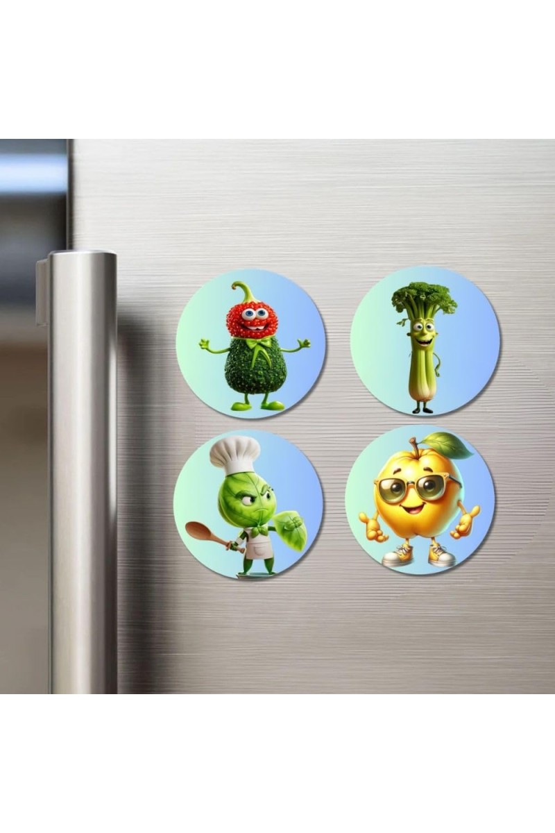 Watermelon, Celery, Brussels Sprout, Lemon Fridge Magnets 4 Piece Set | 3 Inch Round Wall Fridge Decor (F23299)
